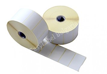 Водоустойчиви самозалепващи напечатани бели PVC етикети / стикери, 30mm x 62mm, 500бр. (Печат по ваше задание - с поръчка!) 