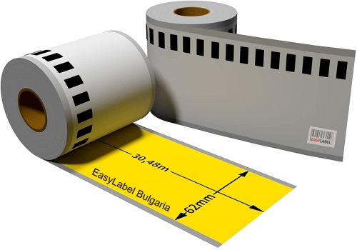 Жълта непрекъсната хартиена лента Brother DK-44605, 62mm x 30.48m