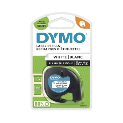 Original DYMO LetraTag 91201, Plastic Tape, 12mm x 4m, white