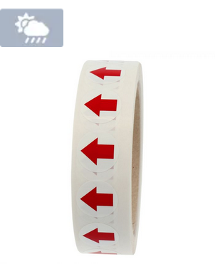 Certification labels, polyester, red-white, Ø12.5mm, directional arrow, 250