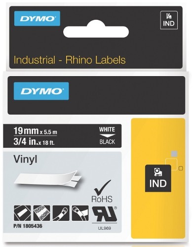 Dymo RhinoPRO 1805436 - 19mm X 5,5m Черен Винил/Бял Надпис