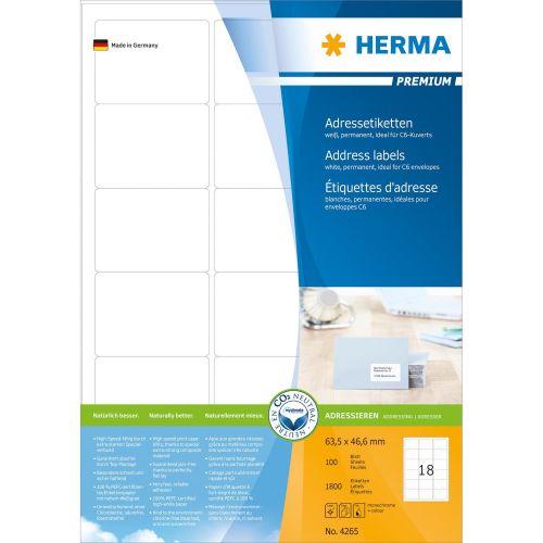 Самозалепващи етикети Herma, 64.6 х 33.8mm, 100л., (2400бр.)