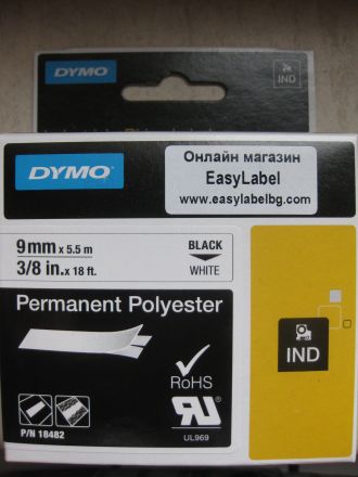 Dymo RhinoPRO 18766 / 18482 - 9mm X 5,5m Бял Траен(Перманентен) Полиестер 