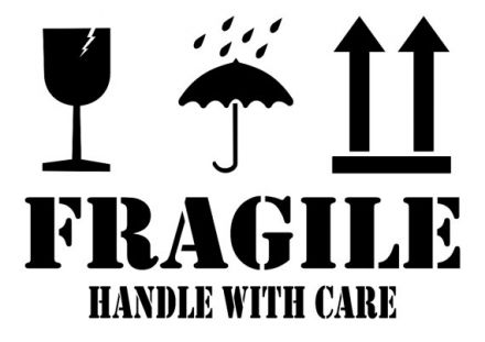 Етикети FRAGILE - "Keep dry", "This side UP", "HANDLE WITH CARE", 102mm x 294mm, 50бр.