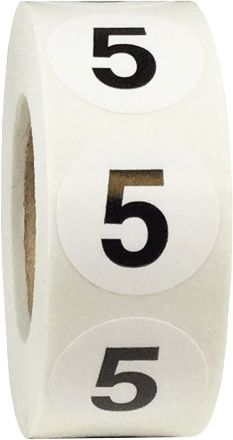 Цифра 5 кръгъл стикер за инвентарни номера с диаметър 10mm, 13 480 бр., бели