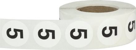 Цифра 5 кръгли стикери за инвентарни номера с диаметър 10mm, 6 740 бр., бели