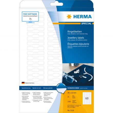 Бели самозалепващи етикети за бижута Herma A4, 49mm x 10mm, 1 500 бр.