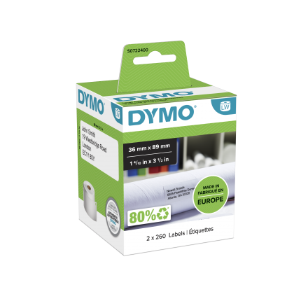 Етикети Dymo Authentic 11356, 41mm x 89mm, бели