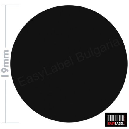 Черни кръгли самозалепващи се етикети на ролка,  Ø19mm