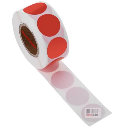 Червени кръгли самозалепващи се етикети на ролка,  Ø19mm