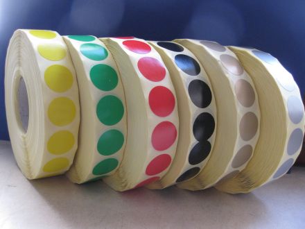 Комплект/Асорти от 6 цвята - кръгли самозалепващи се етикети на ролка,  Ø19mm