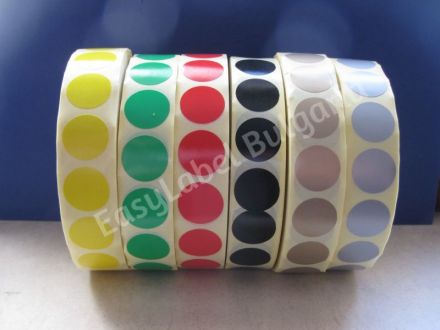 Кръгли самозалепващи се етикети на ролка, 6 цвята, Ф19mm, 12 000бр. в ролка