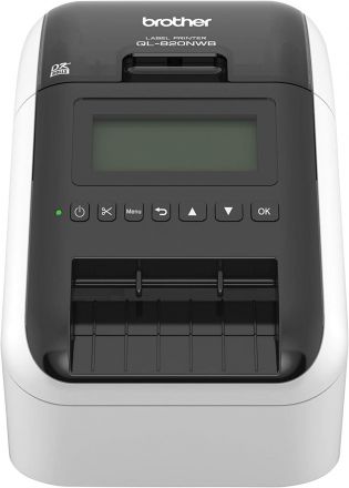 Етикетен принтер Brother QL-820NWB с жична и безжична мрежа, Bluetooth, AirPrint и LCD дисплей. Печат с ширина до 62mm + безплатна стойка за многократна употреба