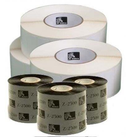 Комплект Етикети + ТТ Лента, Zebra 800294-605 логистични етикети с перфорация между етикетите, normal paper, uncoated, 102mm x 152mm, шпула 25mm, 1 425