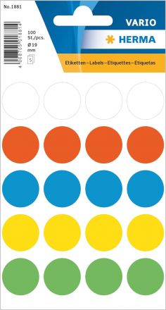 Цветни кръгли стикери за ОТК контрол - самозалепващи етикети, различни цветове/асорти, диаметър 19mm, 100 бр.