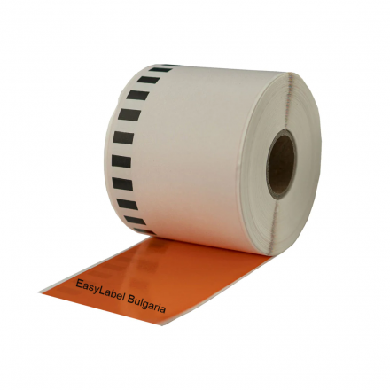 Compatible Brother DK-22205 Orange Continuous Paper Roll 62mm x 30.48m, Black on Orange