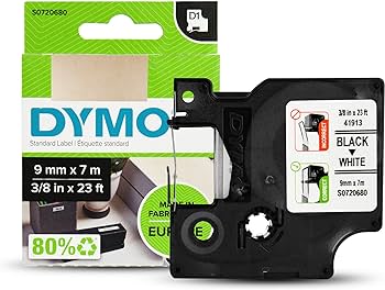 Dymo S0720680 D1 40913 Tape 9mm x 7m Black on White 