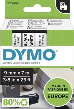 Лента D1 Dymo 40913, 9mm x 7m, бяла, черен надпис