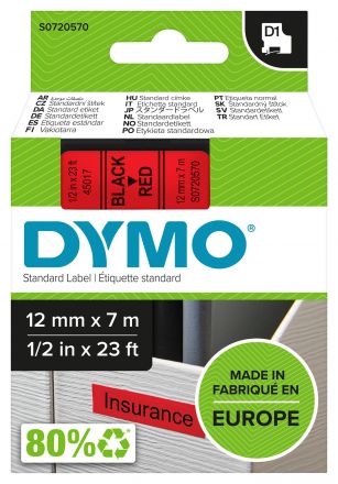 ЛЕНТА D1 - Dymo 45017, 12mm x 7m, червена, черен надпис 