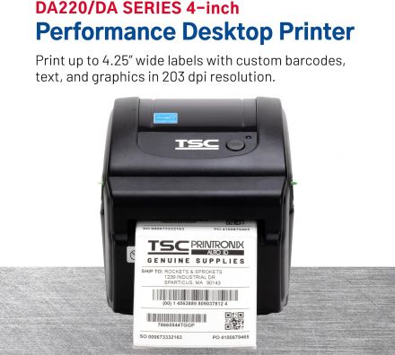 Термодиректен Етикетен Баркод Принтер TSC DA220, 8 dots/mm (203 dpi), RTC, EPL, ZPL, ZPLII, DPL, USB, Ethernet