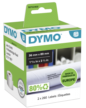 Етикети Dymo Authentic 11356, 41mm x 89mm, бели