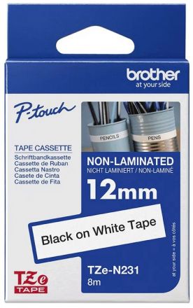 Оригинален TZ Tape 12mm Brother TZe-231 Black on White NonLaminated