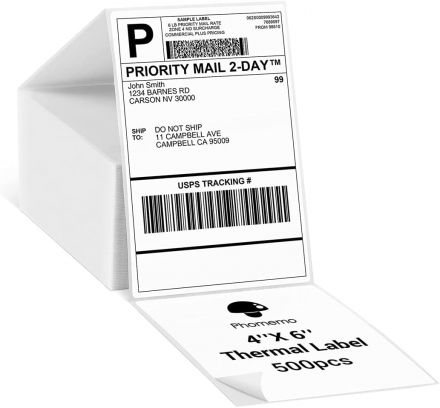 Speedy Starter Package | Zebra ZD220D Printer + FanFold 500 Shipping Labels 100mm x 150mm (4" x 6") + Printer and Thermal Continuous Label Stand