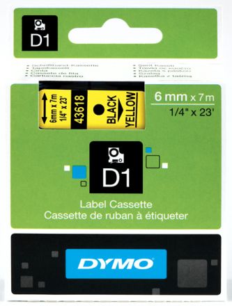 ЛЕНТА D1 - Dymo 43618, 6mm X 7m, жълта, черен надпис 