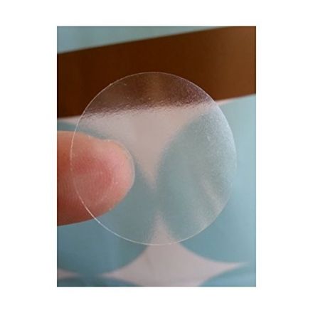 Прозрачен самозалепващ се кръгъл стикер от PVC фолио, Ø25mm, 4 000бр., с черна марка(репер)