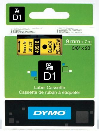 ЛЕНТА D1 - Dymo 40918, 9mm x 7m, жълта, черен надпис