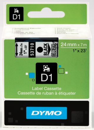 ЛЕНТА D1 за Dymo Label Manager, 24mm X 7m, прозрачна, черен надпис 