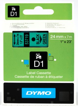 ЛЕНТА D1 за Dymo Label Manager, 24mm X 7m, зелена, черен надпис 