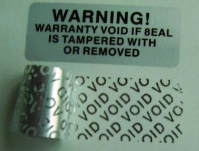 Security Warranty VOID Labels 44mm X 32mm, matte silver 