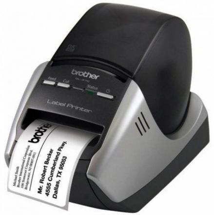 Етикетен принтер Brother QL-570+5 ролки Етикети Brother DK-2205RN+стойка за многократна употреба