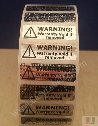 Универсален напечатан защитен гарaнционен етикет "WARNING! Warranty VOID if removed" - холограм silver VOID, 32mm x 10mm, сребрист, 150