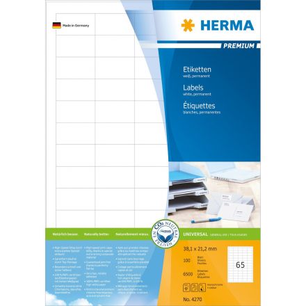 Самозалепващи етикети Herma, 38.1х21.2mm, 100л., (6500бр.)