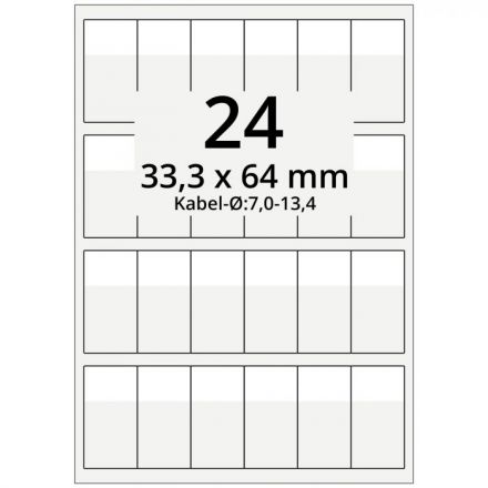 Етикети за кабели на лист A4  - Различни размери, за лазерни принтери, полиестер, екстра прозрачни, 25 л.